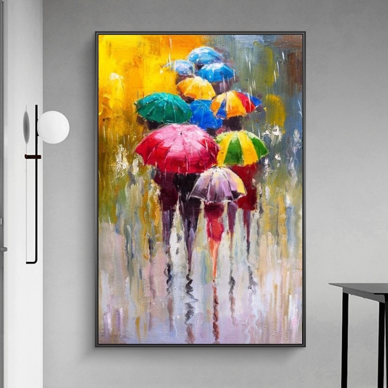 Abstract Girls Holding Umbrella Oil Paintings Prin..